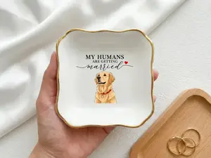 Custom Pet Portrait Ring Dish, My Humans Are Getting Married, Engagement Gift For Her, Personalized Dog Portrait Jewelry Trinket Dish