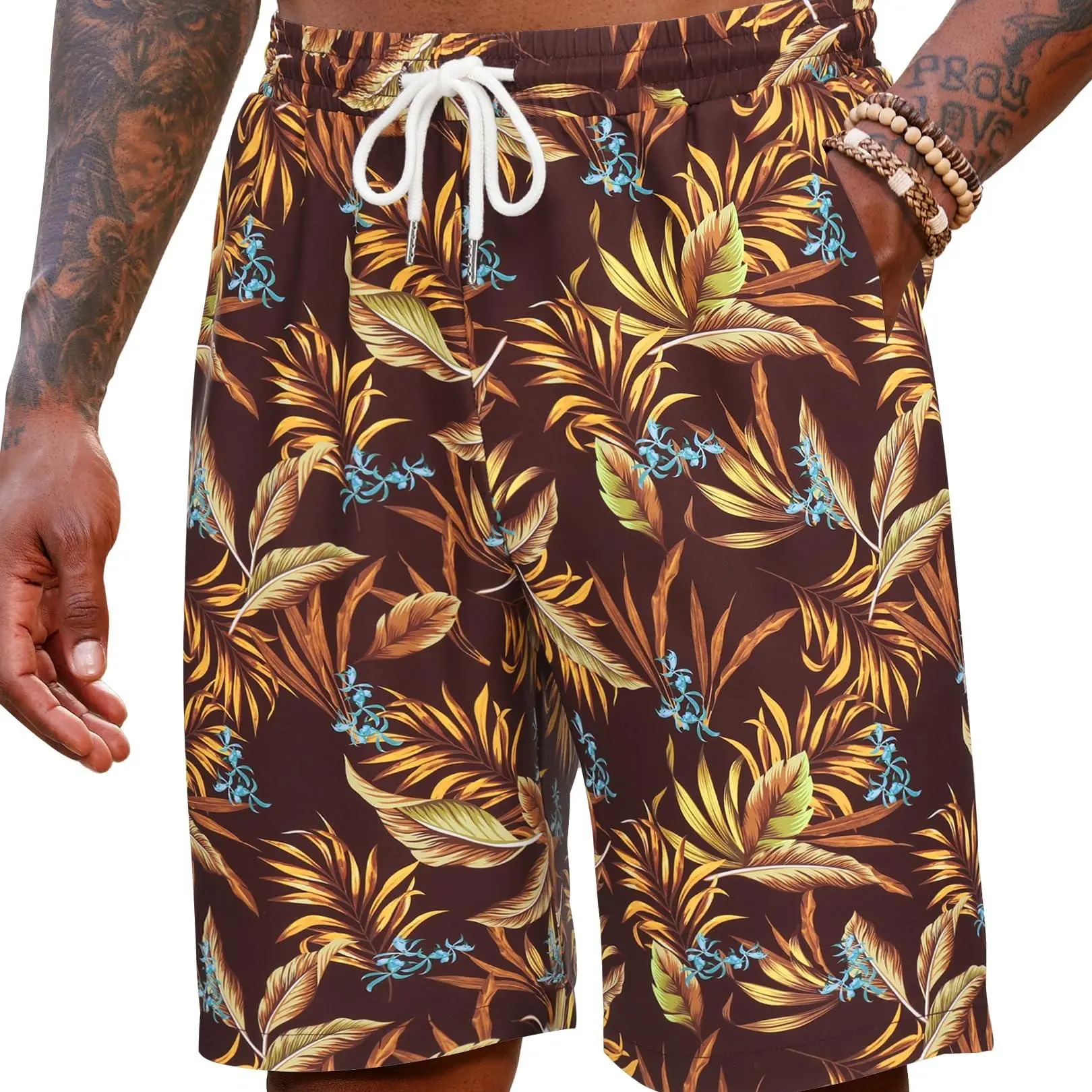 Wine Red&golden Tropical Print