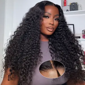Unipearl Deep Wave Wear and Go Glueless Wigs Human Hair Pre Plucked Pre Cut Bleached Knot NO Glue NO Gel 180% Density 4x4 HD Curly Lace Front Wigs Human Hair for Beginner Water Wave Ready to Wear