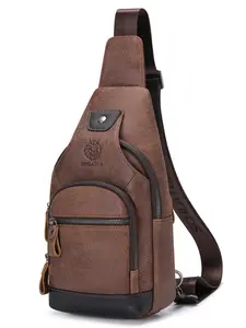 Men's Business Fashion Genuine Leather Crossbody Bag, Durable and Portable Chest Bag with Headphone Hole, Stylish Cowhide Crossbody Bag for Traveling and Commuting, Versatile Bag