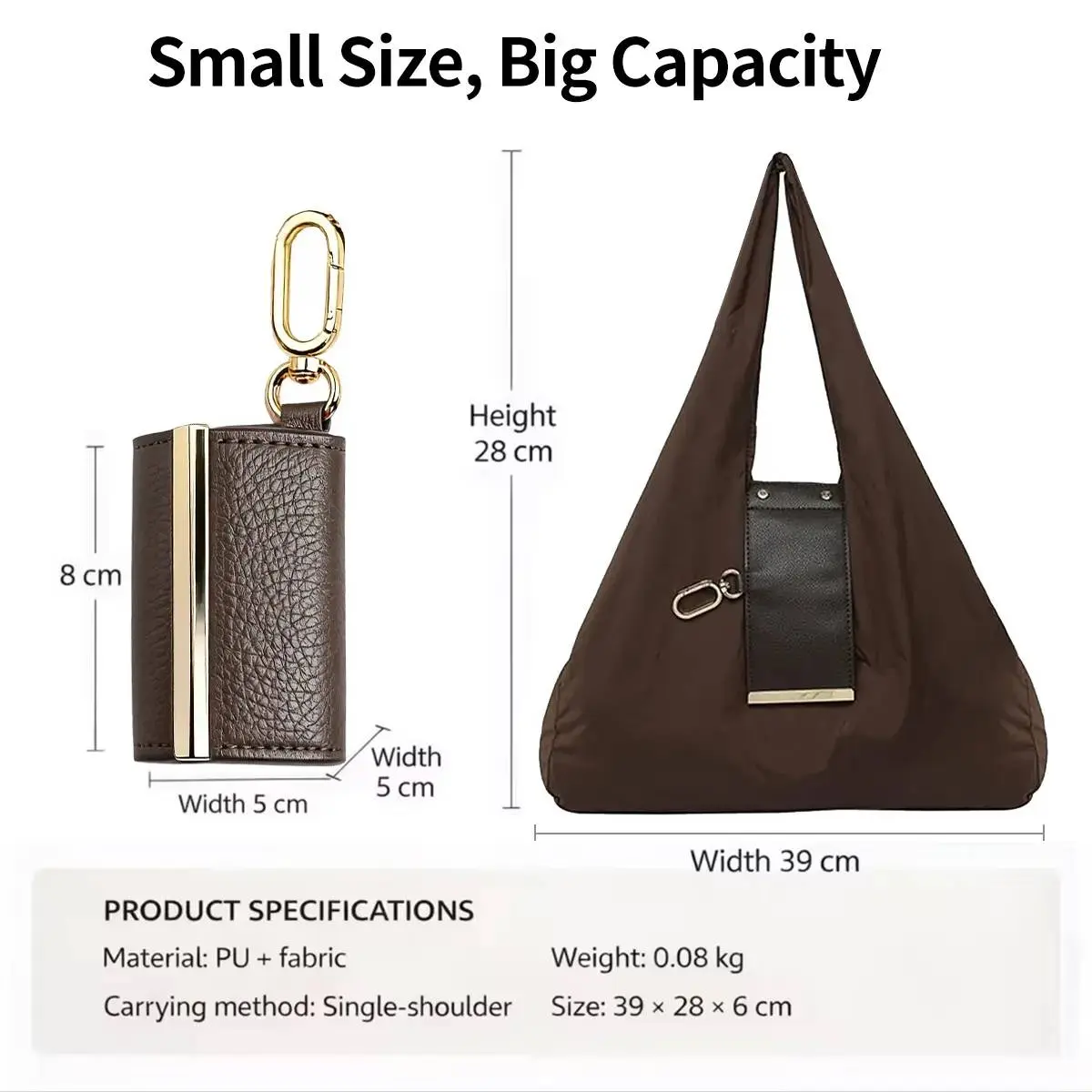 Foldable Keychain Grocery Bag - Reusable, Lightweight, Waterproof, Unisex Adults Fitness Shopping Bag with Key Ring, Expandable Handbag for Daily Organising & Travel Dorm Essentials, Keychain Bag