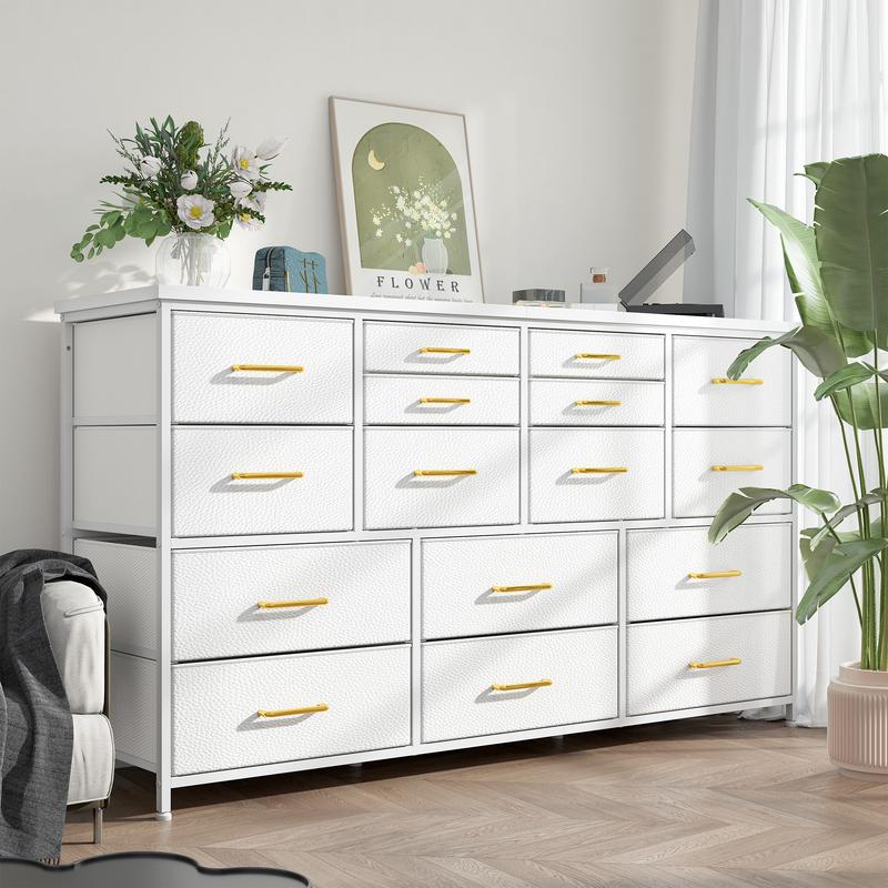 【24H-Online Help】Raybee Furniture TV Stand with 16 Storage Drawers & Power Outlet, Heavy Duty Metal Frame & Wood Top Media Console, Large Entertainment Center for Living Room, Bedroom, Closet, Modern Home Decor Storage Cabinet Organization for Small Space