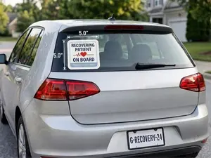 5"x5" Weatherproof Vinyl Medical Recovery Car Sticker - Easy-to-Apply Bumper Decal for Post-Surgery Safety, Senior Patient Care, Minivans, Treatment Support