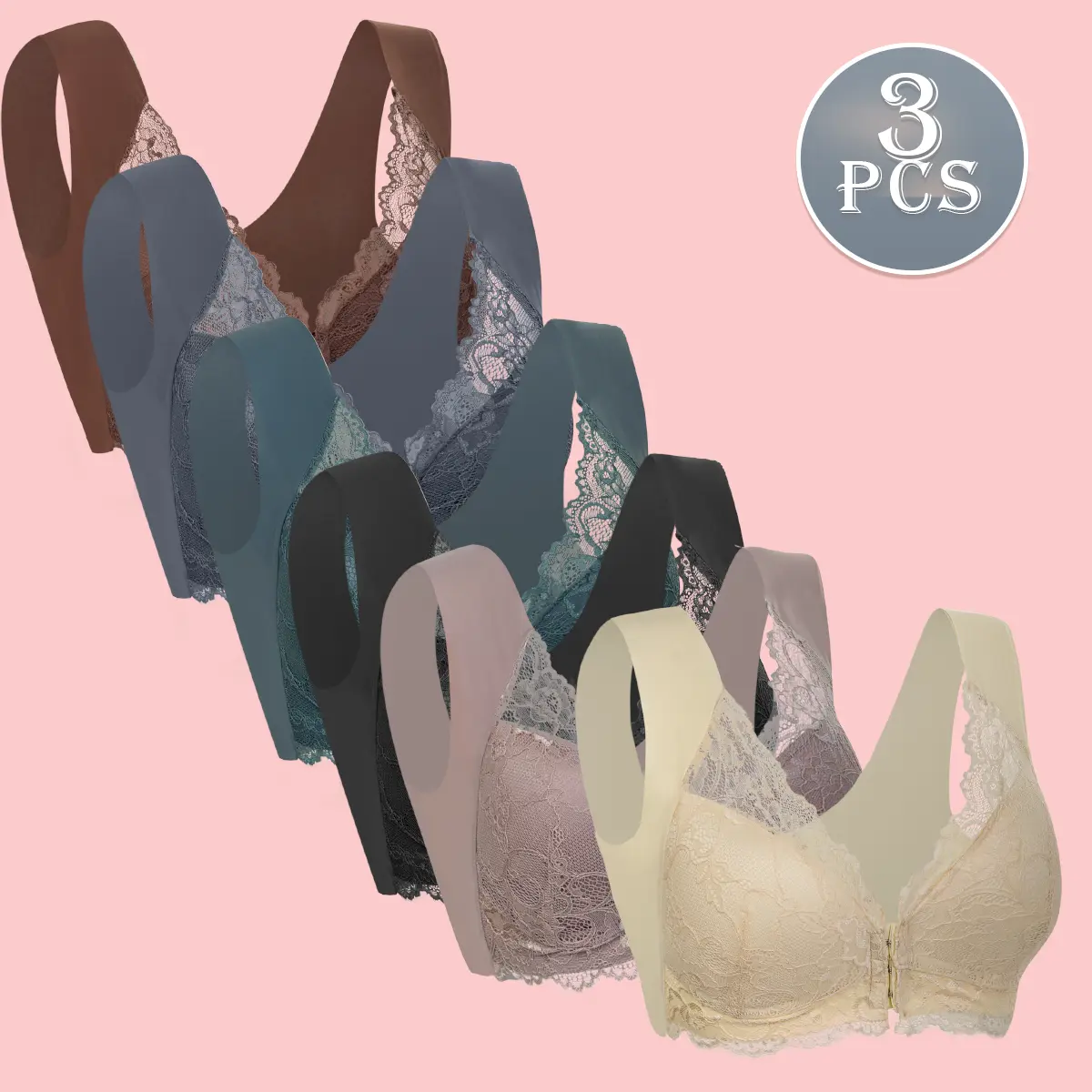 6-piece discounted women's front button push up bra, elegant, soft, comfortable, breathable, adjustable hook eye bra, all season wireless bra, bra set, bra set Silky Womenswear outdoorfun