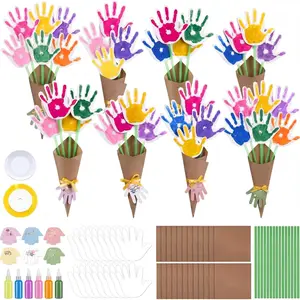 Colarr 24Pcs Mother's Day Handprint Craft Kit, DIY Flower Bouquet Paper Craft for Classroom & Gifts