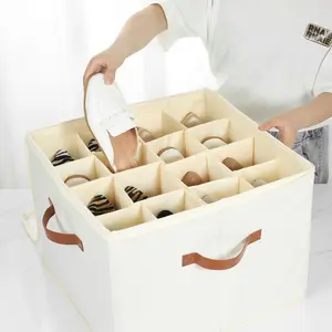 16-Compartment No-Assembly Hollow Lightweight Rectangle Fabric Shoe Box, Large-Capacity Home Storage Organizer for Shoes