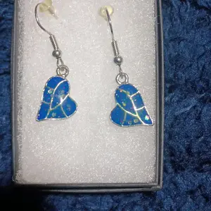 Purple Heart Earrings with Blue Glitter Accents and Silver Hooks for Women's Fashion