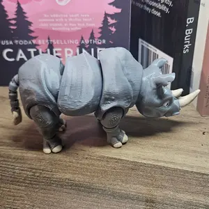 3D Printed Articulated Rhino | Large Posable Animal Figure | Bookshelf Decor Companion