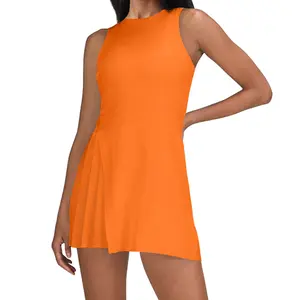 HYZ Crew Neck Asymmetrical Mini Dress Sleeveless Basic Summer Dress