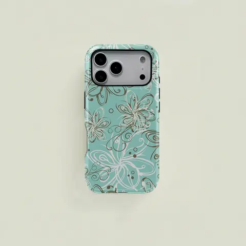 Abstract Floral Curve Print TPU Handheld Smartphone Casing - Durable 2-In-1 Protection Accessory for iPhone 17 16 15 14 13 12 Pro & Samsung Galaxy S25 S24 S23 S22 Ultra (Street-Style Design)