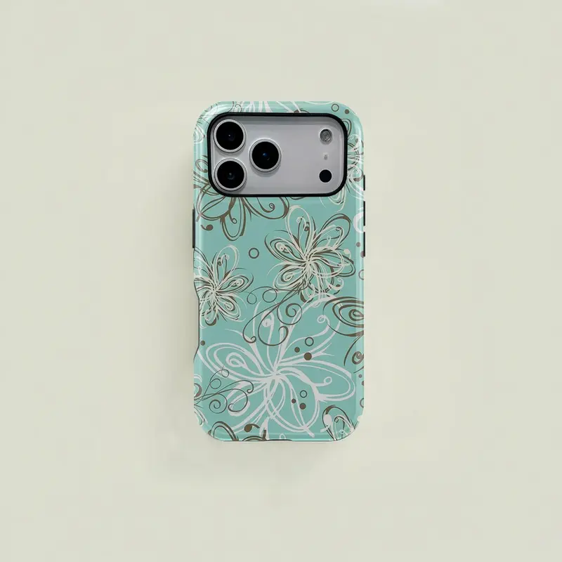 Abstract Floral Curve Print TPU Handheld Smartphone Casing - Durable 2-In-1 Protection Accessory for iPhone 17 16 15 14 13 12 Pro & Samsung Galaxy S25 S24 S23 S22 Ultra (Street-Style Design)