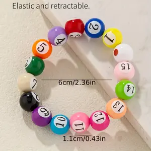 1pc Sporty Snooker & Pool Beaded Bracelet - Vibrant Acrylic Number Beads (1-6) in Multicolor, Perfect for Parties, Casual Wear & All-Season Style