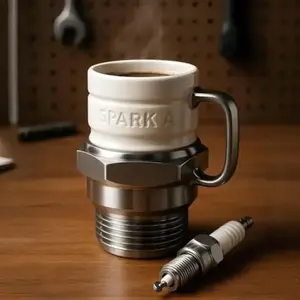 Spark Plug Mug, Thick Resin Coffee Cup, Automotive Theme, Heat Resistant, Mechanic Gift, Collector Item, Unique Car Lover Accessory