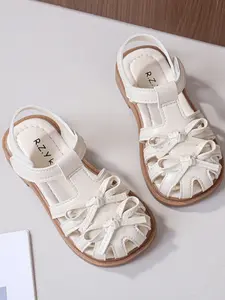 Girls' Bow Princess Sandals, Soft PU Material, Rubber Sole, Casual Summer Shoes, Fashionable Kids Footwear, New 2026 Model