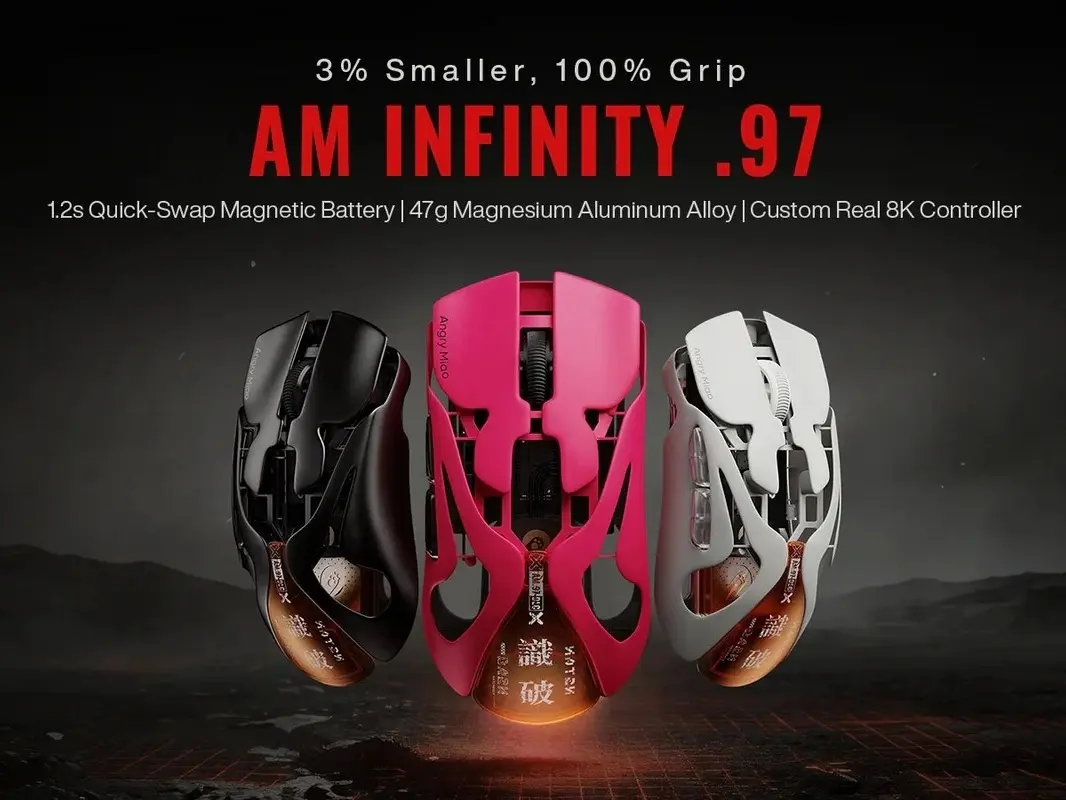 AM Infinity .97 47g Ultralight Wireless Gaming Mouse with Dual 8K Polling, PAW3950 Sensor, 30K DPI, Hot-Swappable Magnetic Battery