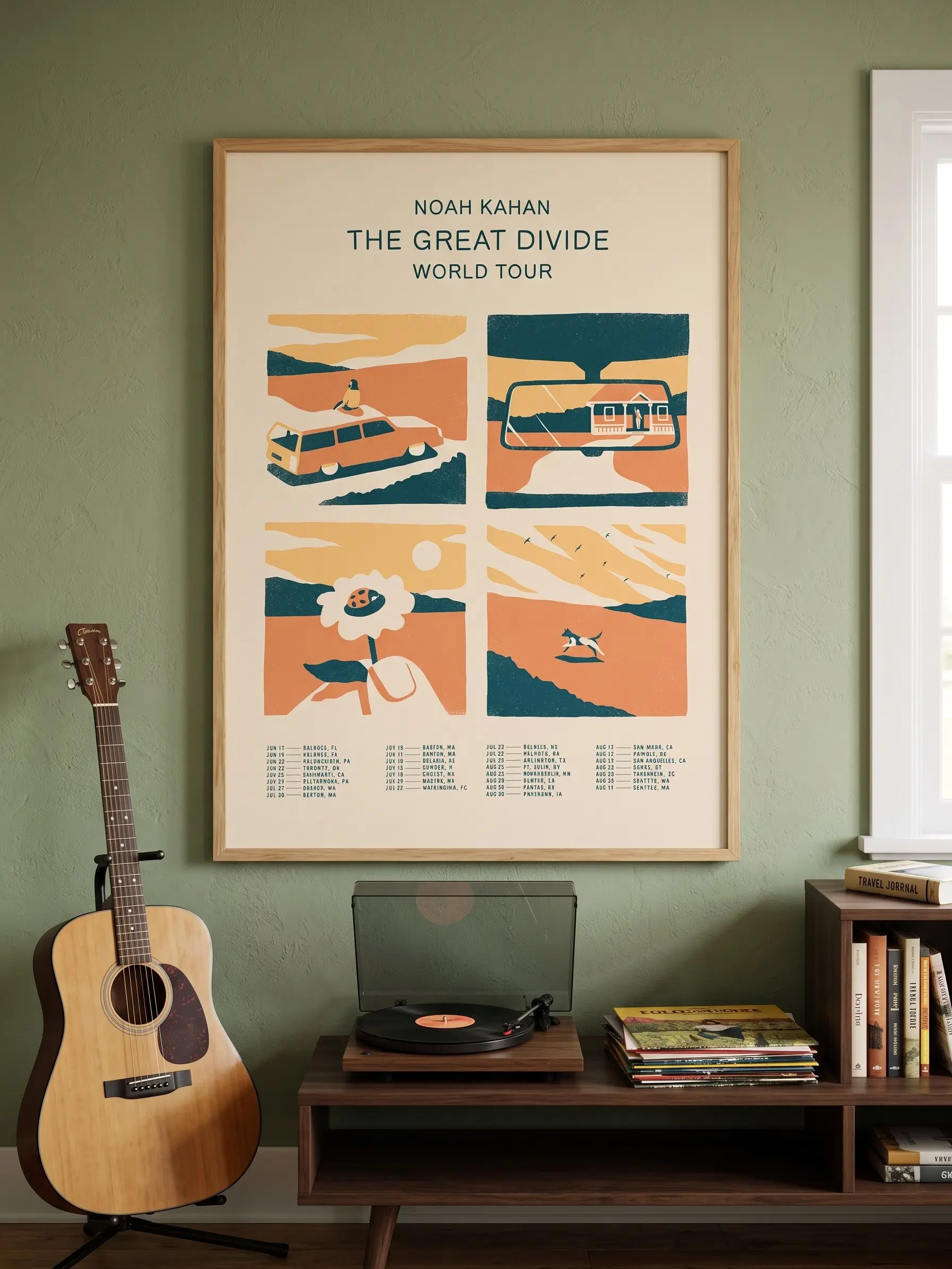 Noah Kahan The Great Divide World Tour Poster, Vintage Concert Wall Art Print, Indie Folk Music Decor, Tour Poster Gift [UNFRAMED]