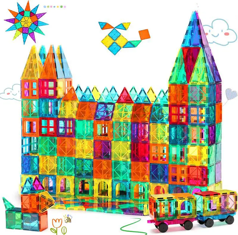 60/100 Piece Set Magnet Building Tiles Clear Magnetic 3D Blocks Construction Playboards, Creativity Beyond Imagination, Inspirational, Recreational, Educational Conventional Montessori children's educational toys birthday Easter gift