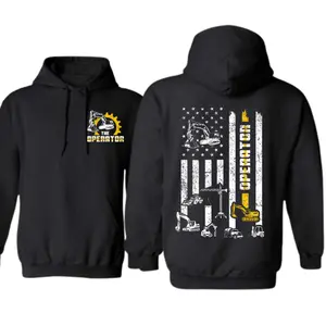 Heavy Equipment Operator Flag Hoodie – Excavator and Construction Machine Graphic for Blue Collar Workers – Warm Winter Hoodie for Men and Women