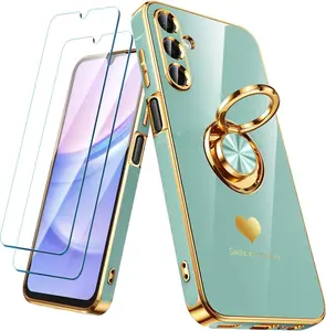 for  Galaxy A15 5G Case with 2 Pack Screen Protector, 360 Rotatable Ring Holder [Luxury Hearts ]   Edge Slim Soft Phone Cover Case for Galaxy A15 - Mint