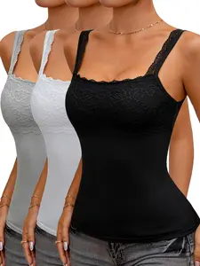 women's lace sexy square-neck stylish camisoles  slim-fit  flattering  soft cotton  breathable  versatile casual everyday tanks