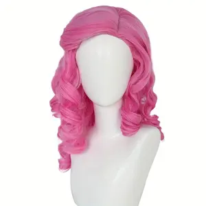 Anime Cosplay Wig for Women, Heat Resistant Synthetic Wavy Pink Hair, Rose Net Cap, with Clip, for Bridget, Halloween, Christmas, Carnival, Dress-Up, Pretend Play Party Gift, Carnival/Mardi Gras/Masquerade