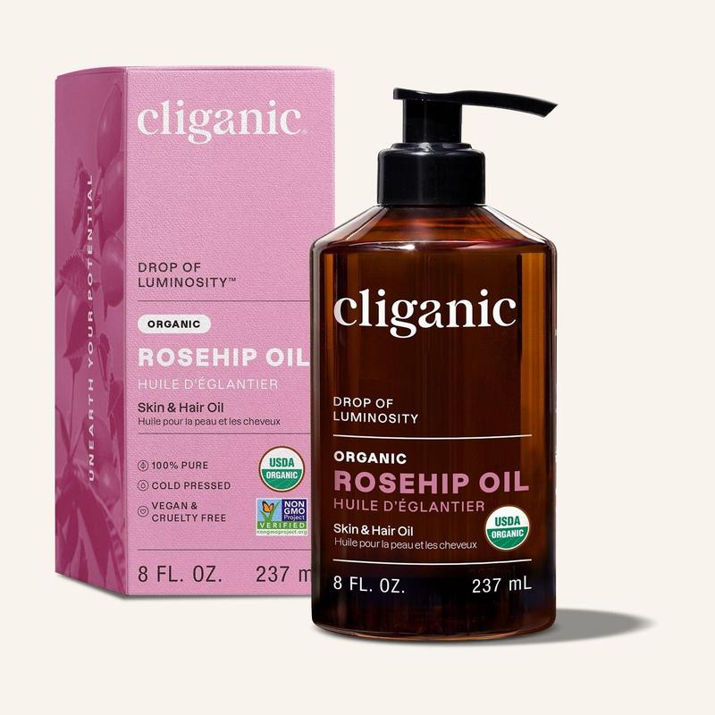 Cliganic Organic Rosehip Seed Oil for Face, 100% Pure | Natural Cold Pressed Unrefined Non-GMO | Carrier Oil for Skin, Hair & Nails