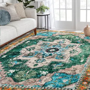 Washable Area Rugs for Living Room - Stain Resistant Non-Slip Backing boho rug for Bedroom,Durable & Ultra-Thin Vintage Large Area Rug Low-PileArea Rugs with Non-slip Washable Carpet