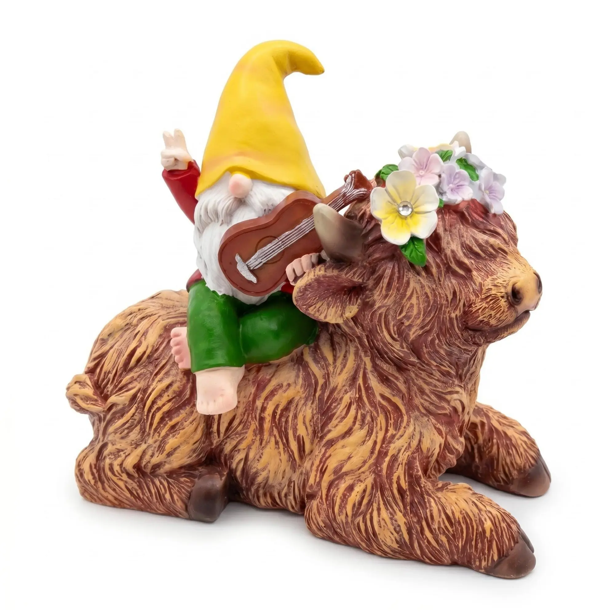 Light-Up Music Resin Gnome-on-Cow Statue, Funny Outdoor Decor Cow Figure for Patio, Yard, Home Decor Supplies