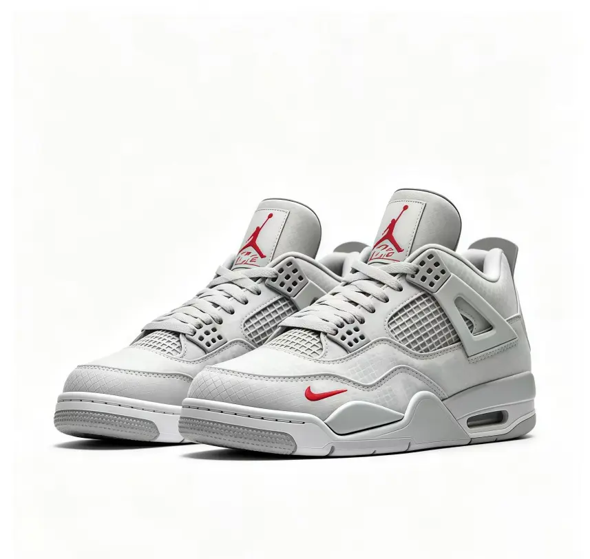 Soft grain leather basketball sneakers matte white grey red contrast mid-top with layered mesh panels and structured heel support impact cushion footbed wear-resistant outsole with new shoe box casual stroll street fashion everyday outfits