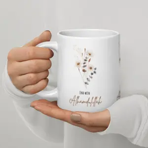 1pc 11oz White Glossy Mug with Floral Design & "Alhamdulillah" Inscription - Muslim Ramadan Gift, Holiday Present for Friends & Family, Comfortable C-Handle for Coffee, Tea, Hot Chocolate, Holiday Gift Mug| Glossy Finish Mug, Coffee Bar Accessories