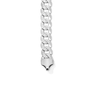 Sterling Silver Pave Flat Curb Link Chain and Bracelet, Sterling Silver 10mm
