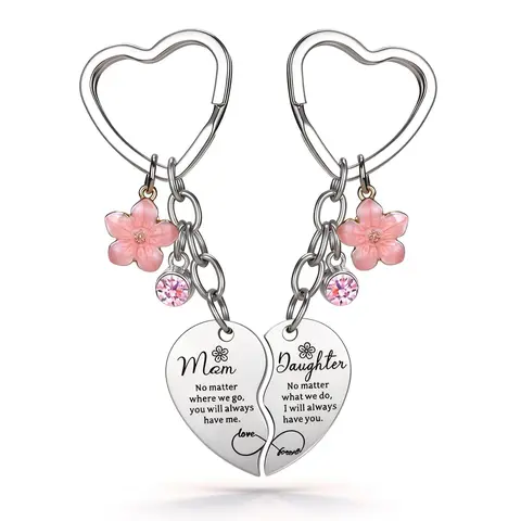 September Laurel 2 Pcs Mother Daughter Heart Matching Keyring Keychain Set Gifts For Mom Mothers Day Gifts from Daughter Christmas Gift