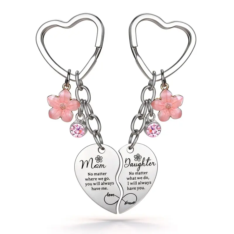 September Laurel 2 Pcs Mother Daughter Heart Matching Keyring Keychain Set Gifts For Mom Mothers Day Gifts from Daughter Christmas Gift
