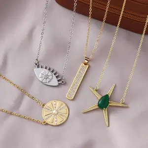 springtok Zircon necklace starfish green zircon / long geometric / devil's eye / love / round zircon necklace ladies daily wear gift