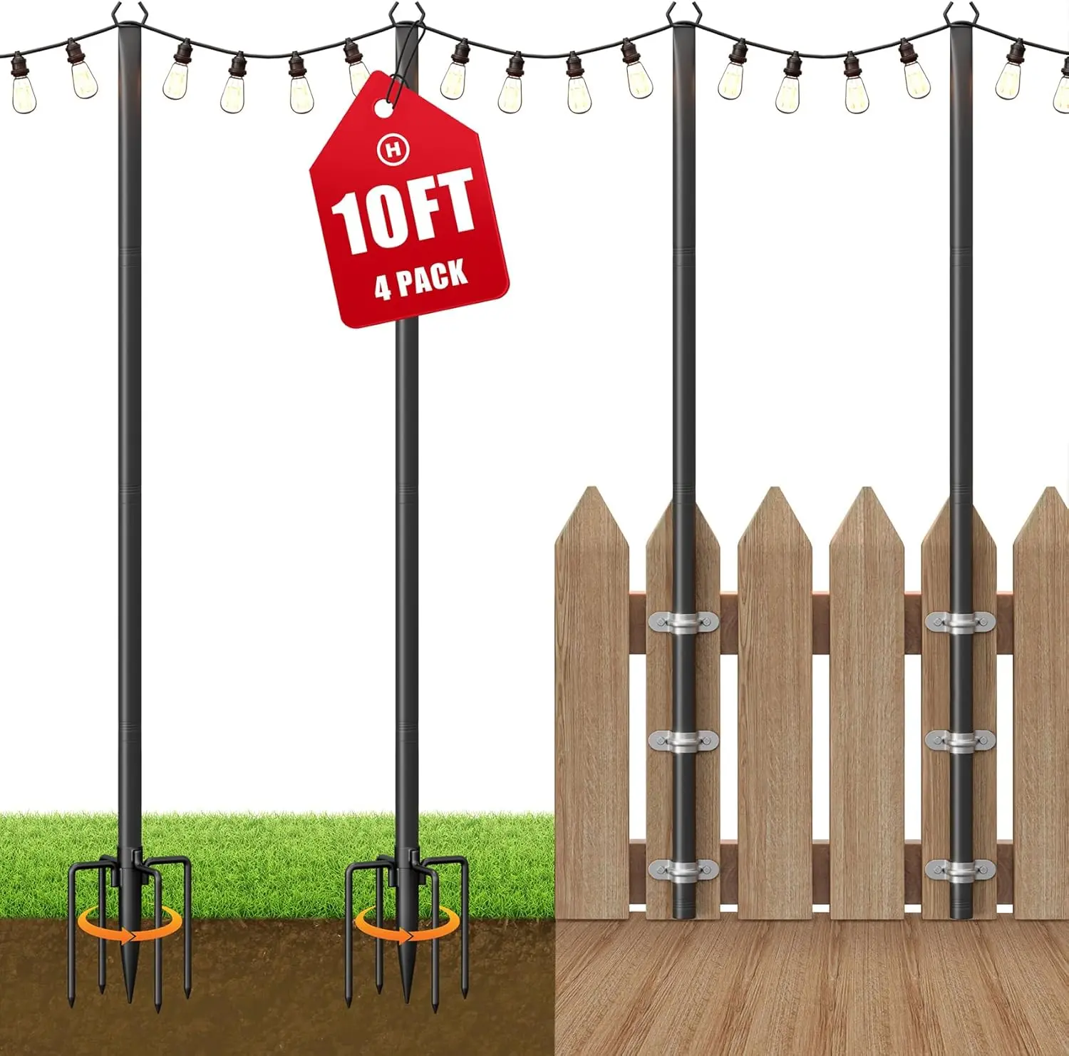 4 Pack String Light Poles for Outside, DealsForYouDays Summer Deal, 10Ft Adjustable Outdoor Light Poles for String Lights, Backyard BBQ & 4th of July Party Decor, Patio Deck Garden Wedding Lights Stand
