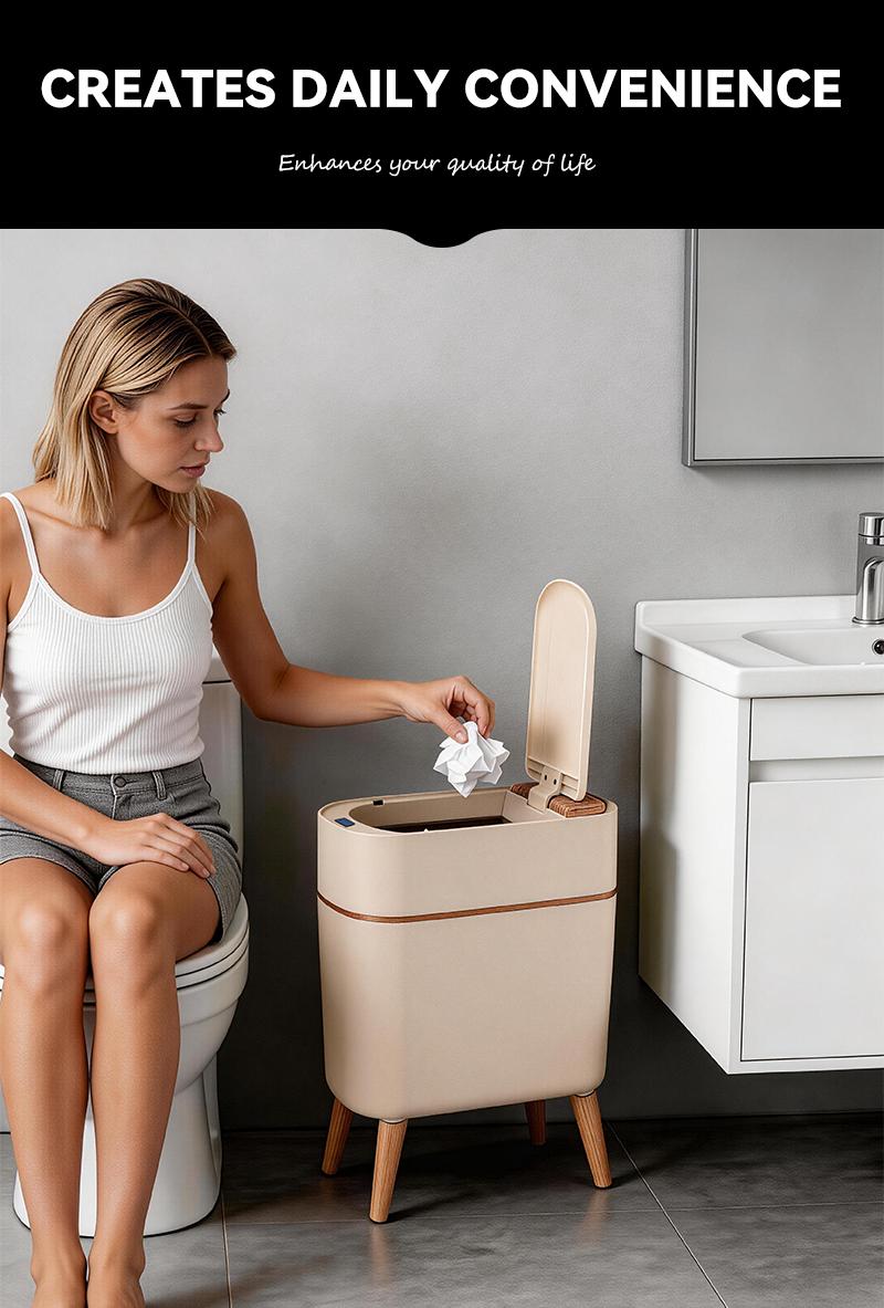 Pukomc Smart Sensor Trash Can with Wood Grain Lid, Automatic Motion Sensor Garbage Bin for Kitchen, Bathroom, Office