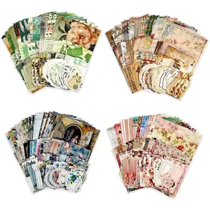 400Pcs Vintage Scrapbook Supplies Kit for Adults, Scrapbook Paper and Journaling Stickers Assorted Set, 4 Pack Junk Journal Supplies for Collage, Card Making, Scrap Book, Crafts, Mixed Media
