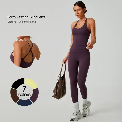 TimeOFF Women's 2-Piece Crisscross Back Tank & High-Waist Butt-Lift Leggings Set - Quick-Dry, Moisture-Wicking, Stretchable Sportswear for Yoga, Gym Workouts, Leggings Women, Tank Tops For Women,outdoorfun