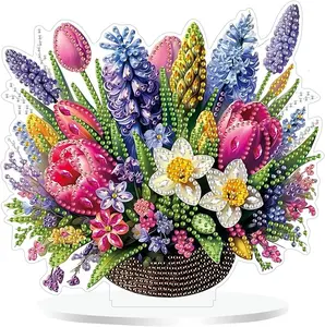 5D Diamond Painting Spring Flower Bouquet Standee, Tulip Daffodil Tabletop Decor, DIY Crystal Art Floral Ornament Gift