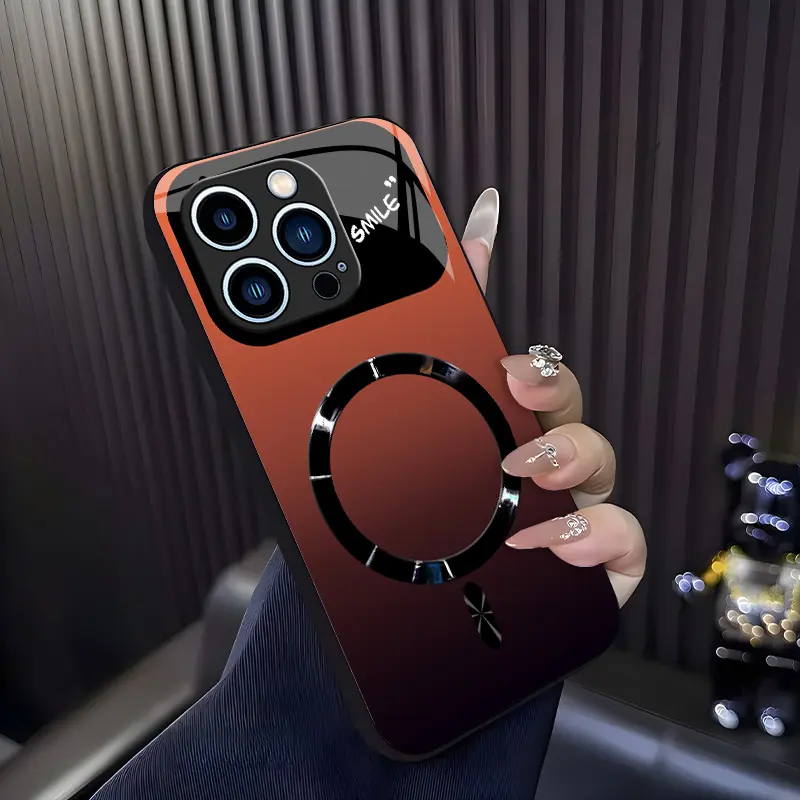 Glossy Mirror Lens "SMILE" Series Luxury Gradient MagSafe Shockproof Smartphone Casing, iPhone 16e Cellphone Protector, Mobile Phone Accessories 952