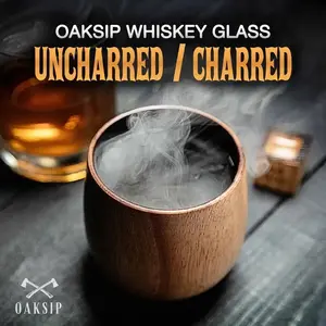 Oaksip - Wooden Whiskey & Bourbon Drinking Glass Tumbler Cup, Charred or Uncharred Old Fashioned Glass, Perfect Gift for Men, Traditional Drinkware, Perfect Holiday Gift, Top choice for Valentine's Day,valentine