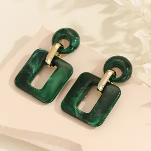 Elegant Hollow Geometric Square Acrylic Textured Earrings, Everyday Banquet Vintage Fashion Ear Jewelry