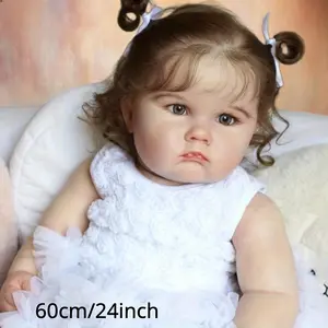 60Cm 24Inch Realistic Reborn Baby Doll Cloth Body Soft Vinyl Limbs Big Fat Doll Toy for Girls Gift Not Including Sheep With Bottle And Pacifier For Comfort