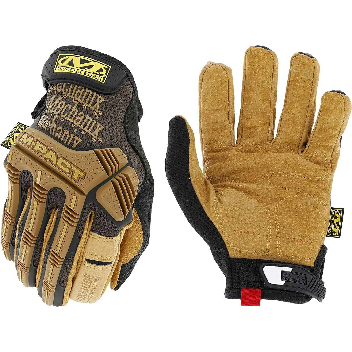 M-Pact Medium Pigskin Leather Work Gloves - Adjustable Closure, Thermoplastic Rubber Thumb & Palm Reinforcement, TrekDry Material, Impact-Resistant Hand Support, Breathable, Shock-Absorbing, Machine Washable, Brown/Black, Shockproof, Form-Fit, Cool And Co