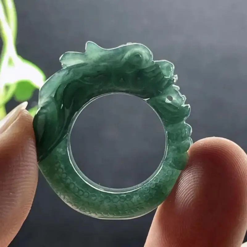 Flash & Finesse Flash & Finesse  Natural Blue Water Ring Jade Ice-like Three-Dimensional Ring Men And Women's Thumb Ring High-End Jade Green Festival Gift