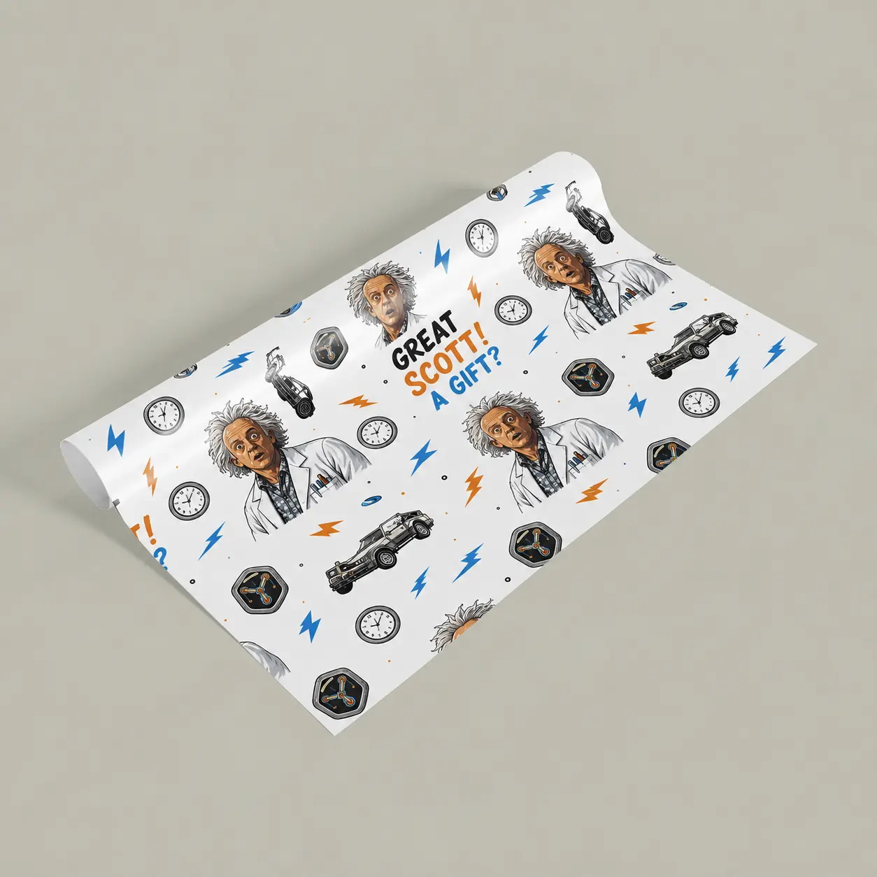 Back to the Future Doc Brown Wrapping Paper, Great Scott a Gift Gift Wrap, Christmas Gift Wrapping for Sci-Fi Movie Fans