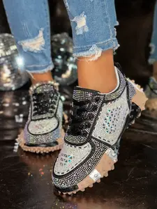 Fashion Casual Women's Shoes, Trendy Durian Design, New Spring Collection, Full Rhinestone Water Diamond, High-End Thick Sole Sneakers