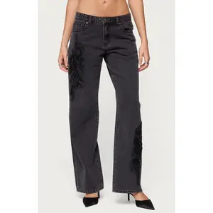 Edikted Women's Rossa Beaded Low Rise Jeans