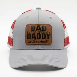 Best Husband Gift EVER!  Funny "Daddy" Leather Patch Hat  American Flag Mesh Trucker Cap