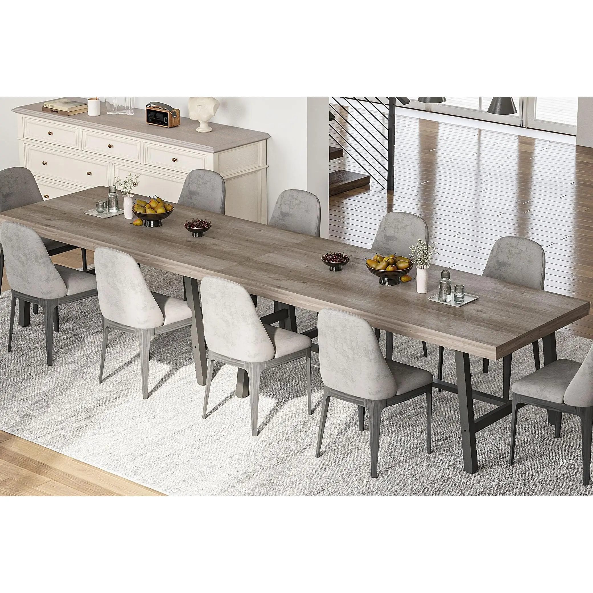 71" Farmhouse Rectangular Dining Table, Large Wooden Table Seats 8-12 with Adjustable Feet, Suitable for Kitchen Dining Living Room